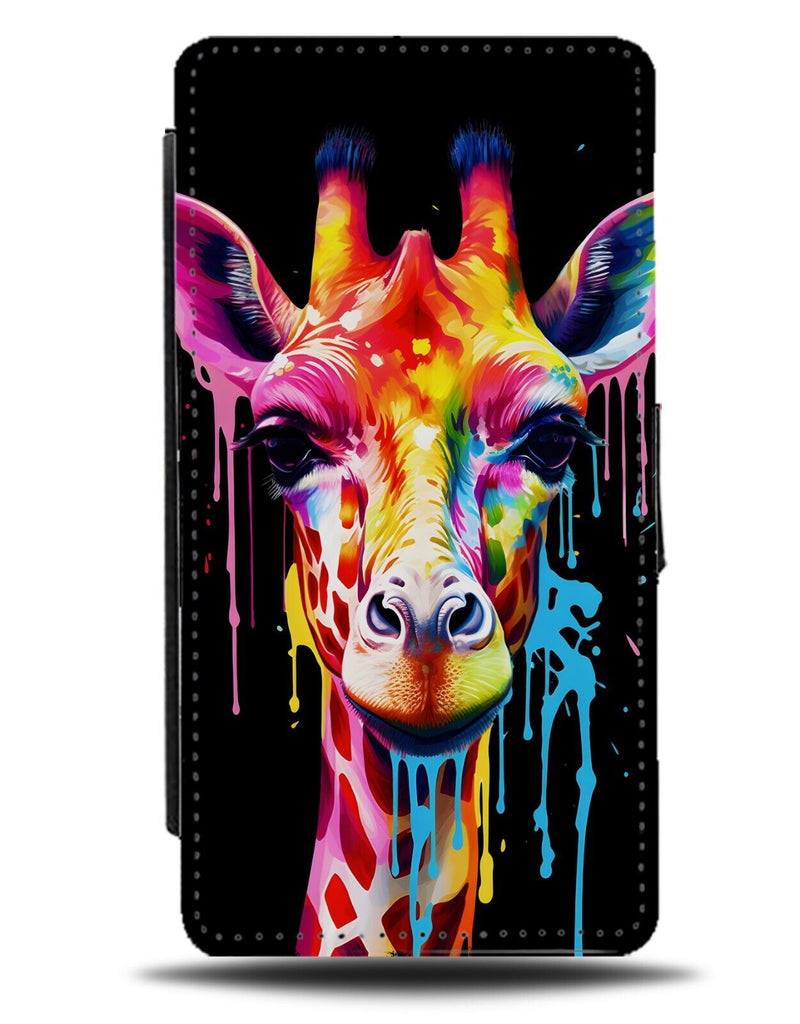 Colourful Giraffe Face Flip Wallet Case Giraffes Head Graffiti Style Neon DA37
