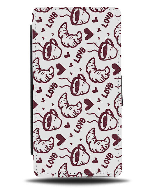 Coffee and Croissants Flip Wallet Case Croissant Bun Buns Loveheart K781
