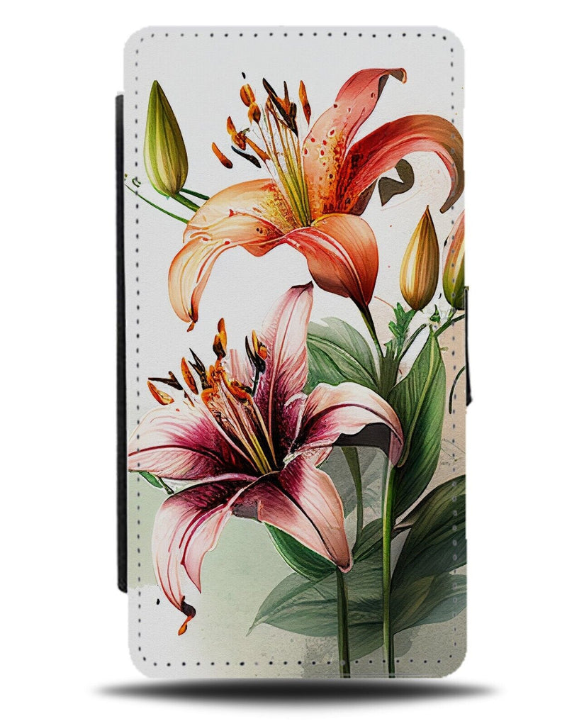Watercolour Lilies Flowers Flip Wallet Case Lilly Petals Flower Floral Red DC46
