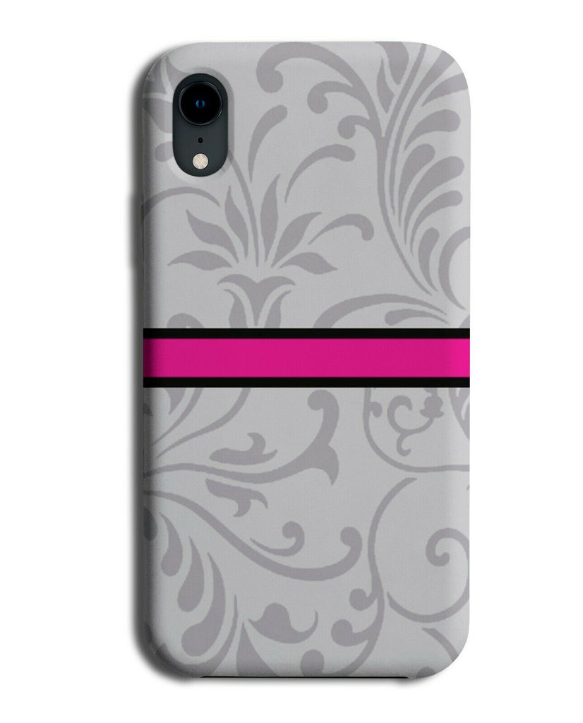 Light Grey Floral Pattern Phone Case Cover Hot Pink Strip Flowery Girly B623