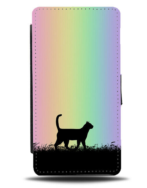 Cat Silhouette Flip Cover Wallet Phone Case Cats Rainbow Colourful Kitten I078