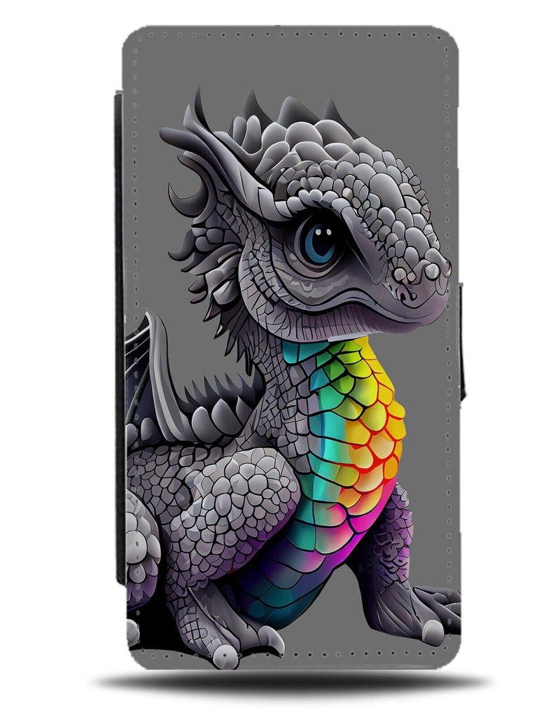 Stylish Kids Dragon Flip Wallet Case Rainbow Belly Dragons Childrens Grey AD43