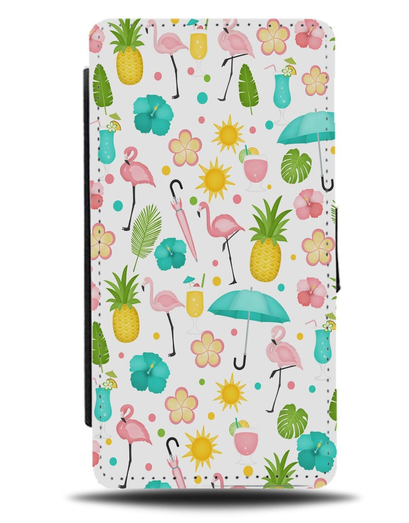 Tropical Flamingos Flip Wallet Case Summer Symbols Pineapples Holiday Hols AY58