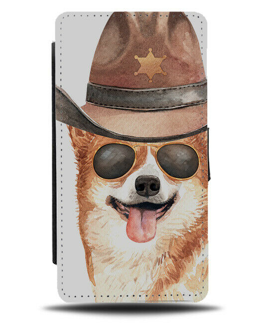 Corgi Flip Wallet Phone Case Dog Dogs Pet Cowboy Cow Boy Hat Sheriff Corgis K517