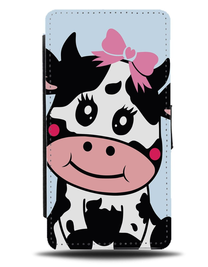 Girl Cow Flip Wallet Case Bow In Hair Bows Cows Girls Pink Childrens Animal AG59