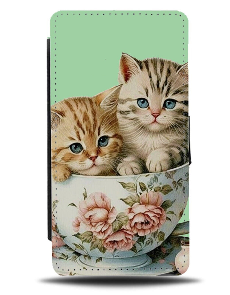 Kitten Pair In Teacup Flip Wallet Case Tea Cup Baby Little Cat Kittens Cats BC48