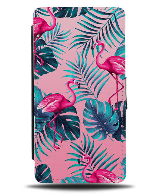 Neon Pink Flamingos Flip Cover Wallet Phone Case Palm Trees Tree Pattern B779