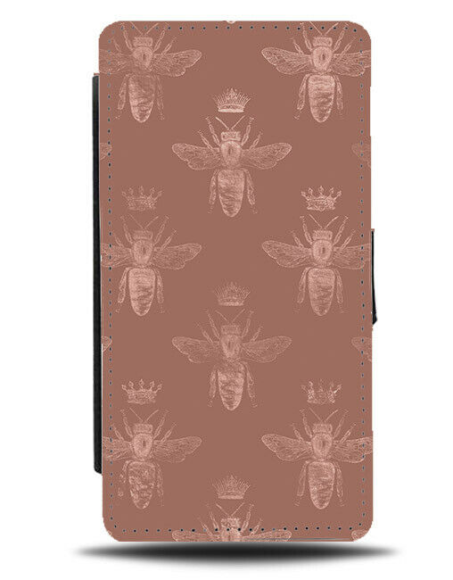 Rose Gold Silhouetted Bees Flip Wallet Case Shapes Outlines Silhouettes G048