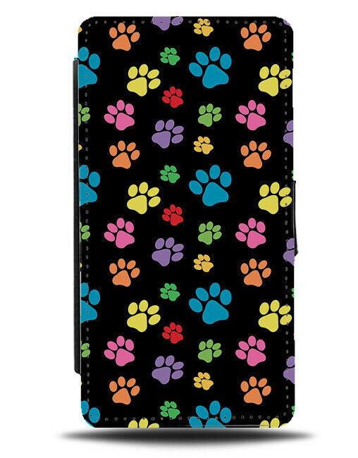 Kids Colourful Paw Prints Flip Wallet Case Paws Print Rainbow Multicoloured G799