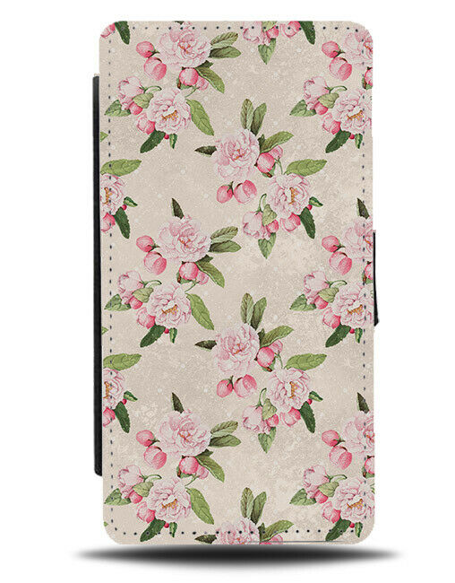 Light Coloured Floral Print Flip Wallet Case Vintage Traditional Flowers F032