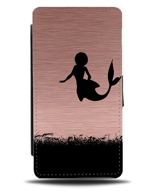 Mermaid Silhouette Flip Cover Wallet Phone Case Mermaids Rose Gold Coloured i124
