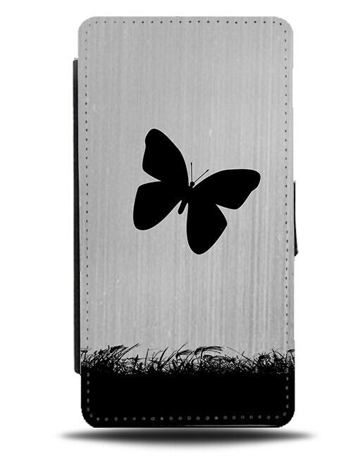 Butterfly Silhouette Flip Cover Wallet Phone Case Butterflies Silver Grey i138