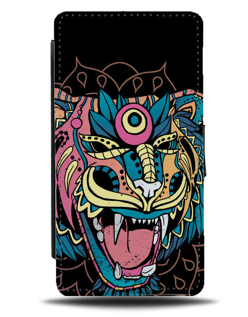 Tribal Floral Mexican Tiger Face Flip Wallet Case Animal Head Mexico Style J758