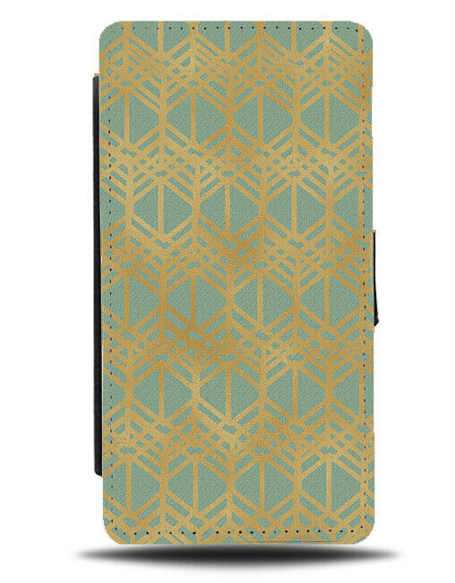 Green and Gold Geometric Shapes Flip Wallet Case Outline Golden Colour F853