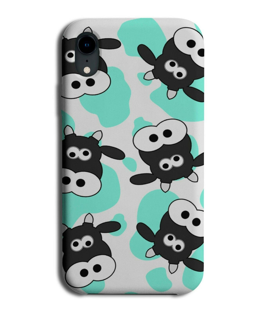 Funny Cows Face Phone Case Cover Cow Head Cartoon Googly Eyes Mint Green a200