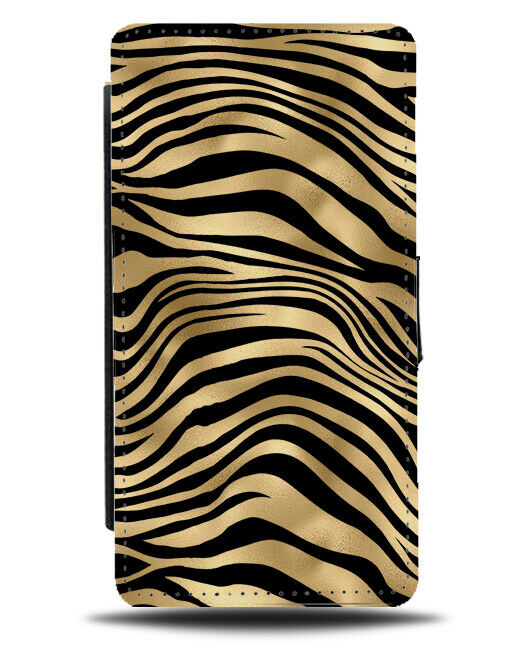 Novelty Gold Zebra Print Flip Wallet Case Stripes Pattern Golden Safari F650