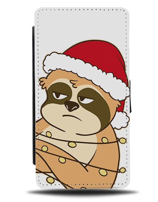 Grump Sloth Christmas Flip Wallet Case Sloths Hat Santa Sad Mad Angry N712