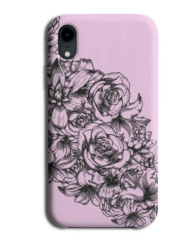 Pink Flower Stencilling Artwork Phone Case Cover Art Drawing Flowers Floral e317