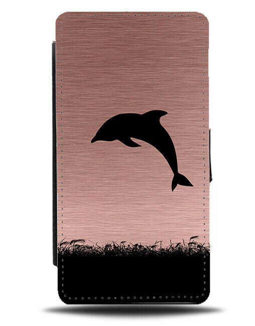 Dolphin Silhouette Flip Cover Wallet Phone Case Dolphins Rose Gold Coloured i114