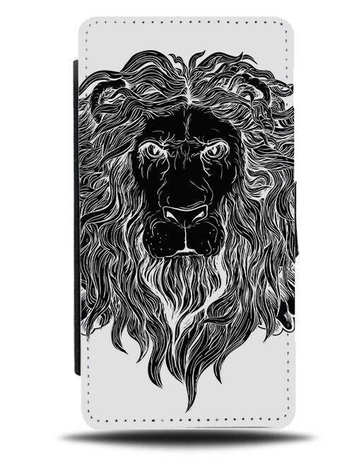 Black White Lion Mane Flip Wallet Phone Case Lions Face Hair Design Tattoo E523