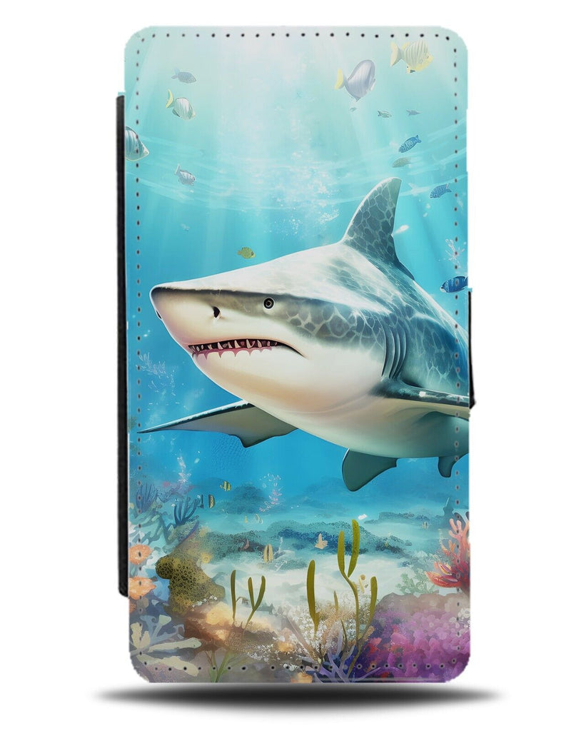 Basking Tiger Shark Flip Wallet Case Great White Sea Reef Tail Coral Fish CR66