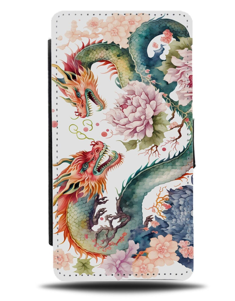 Chinese Fighting Dragons Flip Wallet Case Dragon China Oriental Colourful BG04