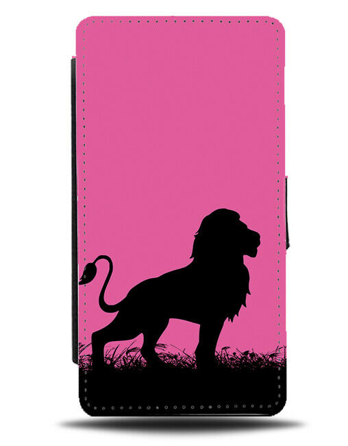 Lion Silhouette Flip Cover Wallet Phone Case Lions Hot Pink Black Coloured I028