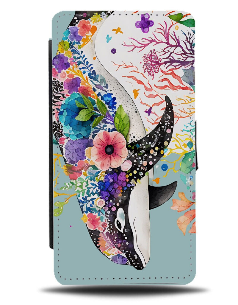 Killer Whale Dolphin Flip Wallet Case Flowers Sea Flower Floral Orcas Girls AX55