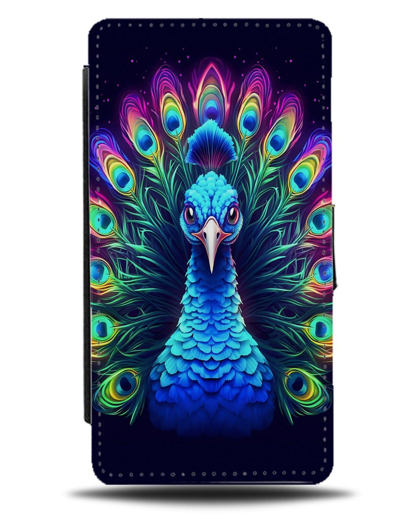 Neon Colourful Peacock Face Flip Wallet Case Peacocks Head Bird Vibrant DH30