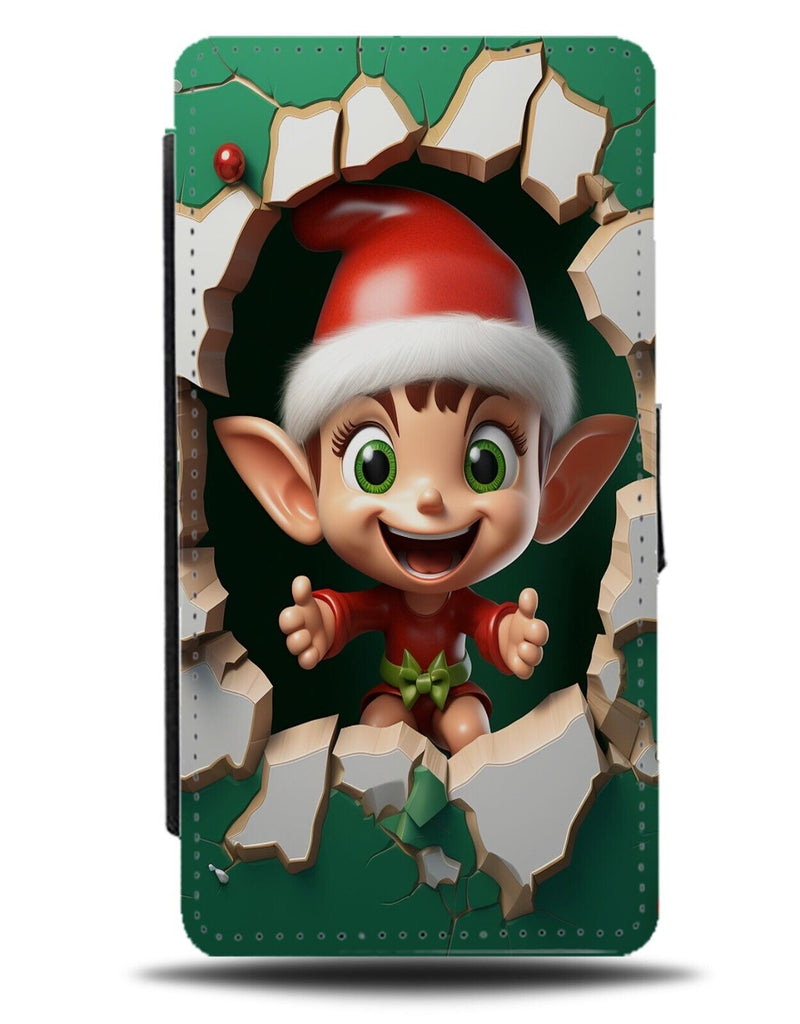 Happy Elf Bursting Through Wall Flip Wallet Case Elfs Elves Funny Christmas DC85