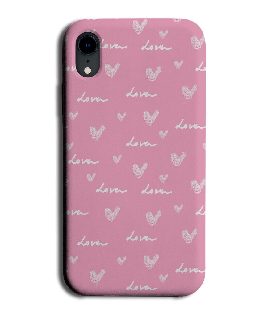 Love Words and Hearts Shapes Phone Case Cover White Pink Writing Text Girls CS20