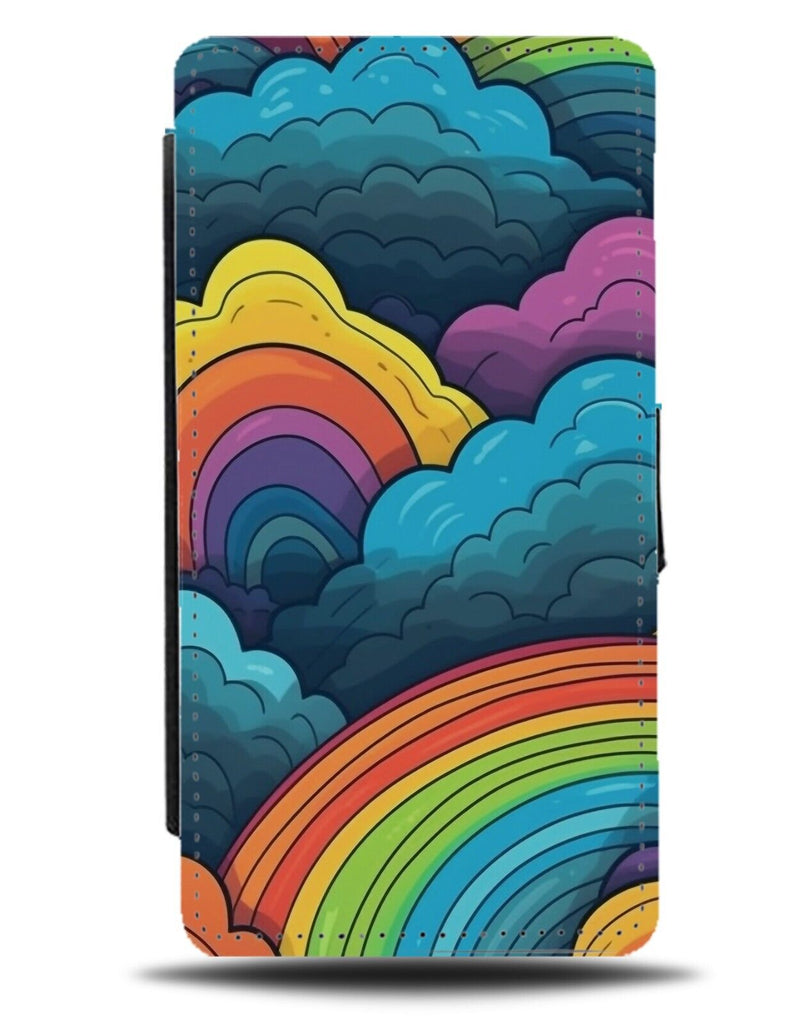 Abstract Rainbow Clouds Flip Wallet Case Cloudy Shapes Cloud Shape Sky Art CL07