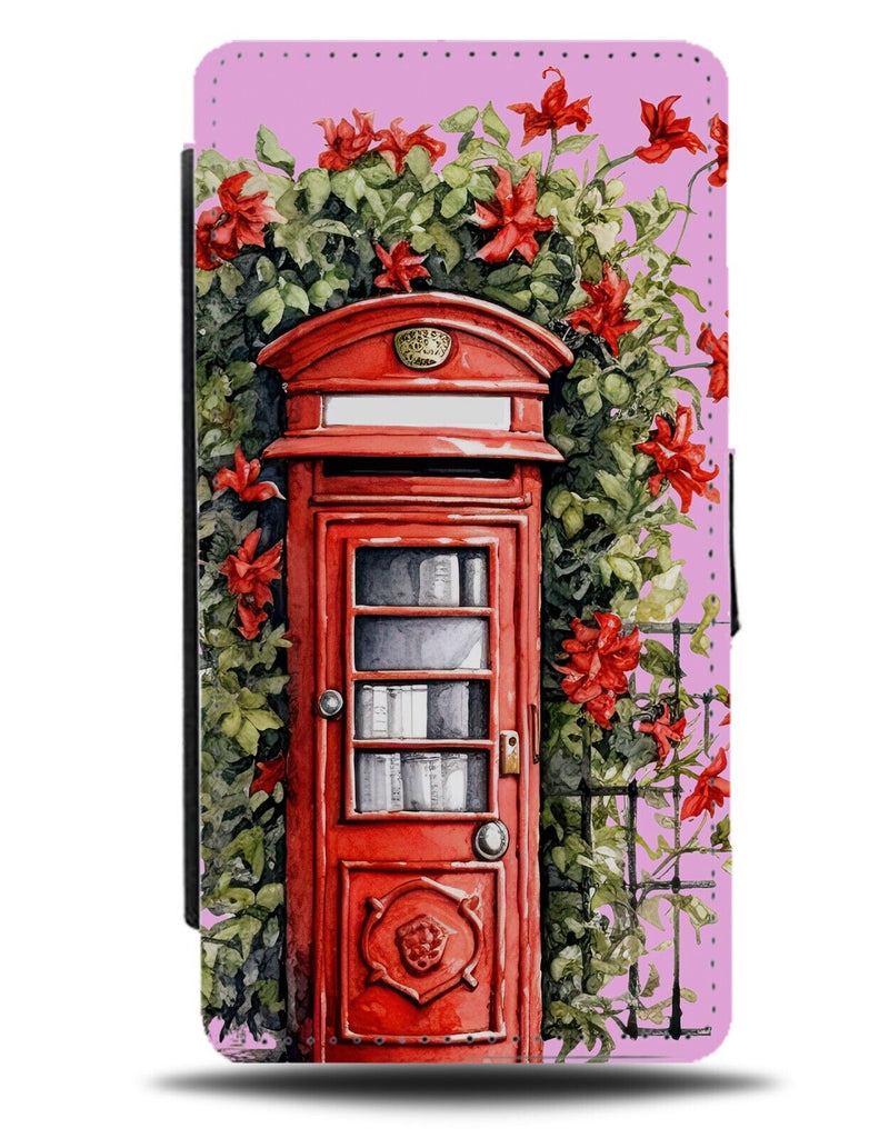 Classic London Postbox Flip Wallet Case Post Box Letterbox Red Floral Roses CZ34