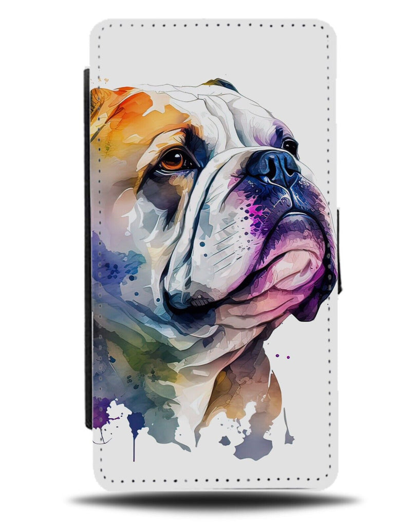 Colourful Watercolor Bulldog Artwork Flip Wallet Case Art Bull Dog Picture BC71