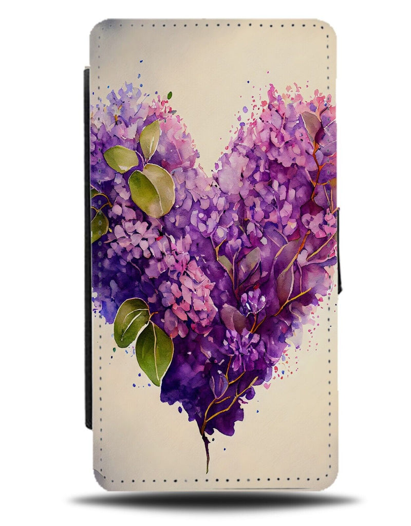 Purple Flowers Loveheart Flip Wallet Case Love Heart Floral Shape Shapes AU94