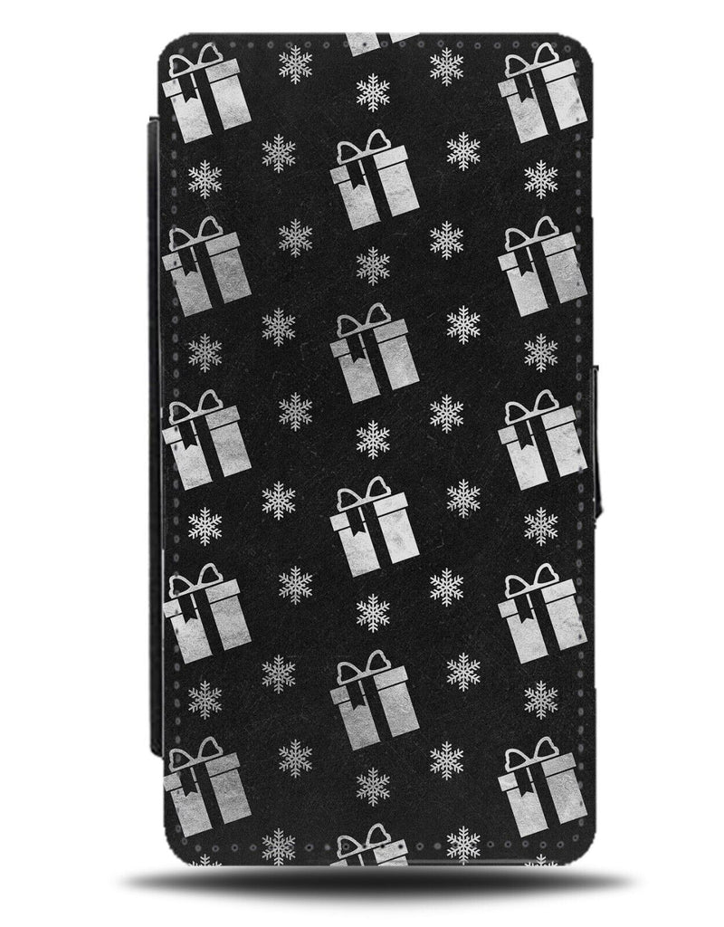 Black and Silver Christmas Theme Pattern Flip Wallet Case Presents Present CA70