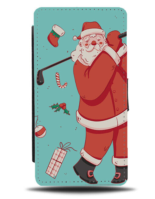 Santa Claus Golfing Flip Wallet Case Playing Golf Golfer Christmas Gift N948