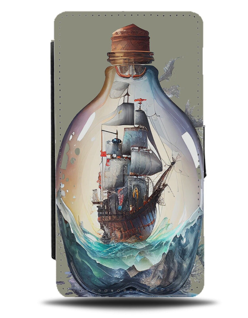 Ship In A Bottle Flip Wallet Case Pirates Pirate Waves Ocean Sea Jar Boat DG69