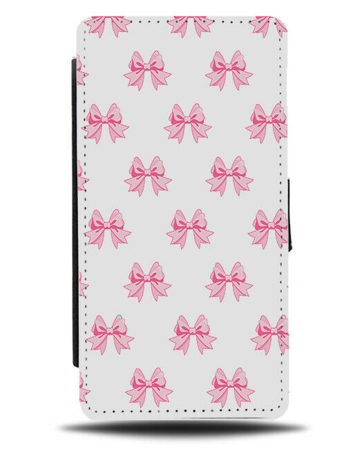 White and Pink Ballet Ribbon Pattern Design Flip Wallet Case Bow Ribbons E849