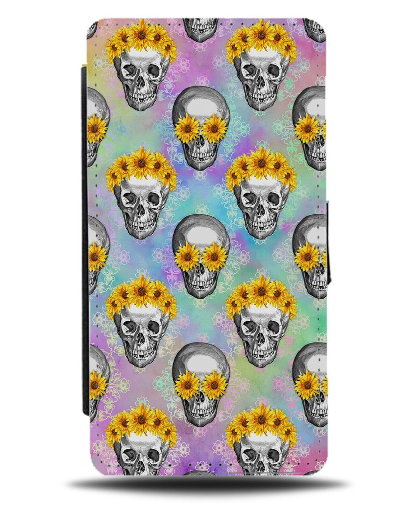 Summer Pastel Design Flip Wallet Case Floral Skulls Sunflowers Skull Season DB58