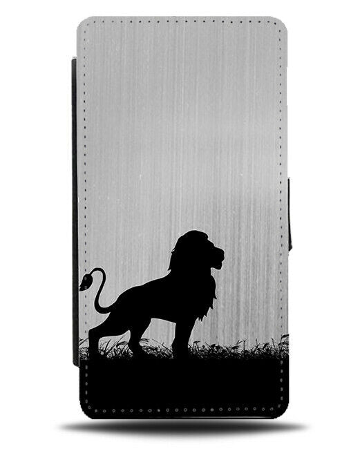 Lion Silhouette Flip Cover Wallet Phone Case Lions Silver Coloured Grey i152
