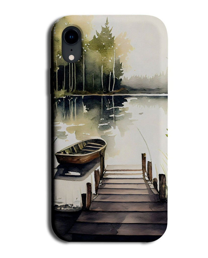 Watercolour Fishing Boat On Lake Phone Case Cover Boats River Dock Pier Q782A