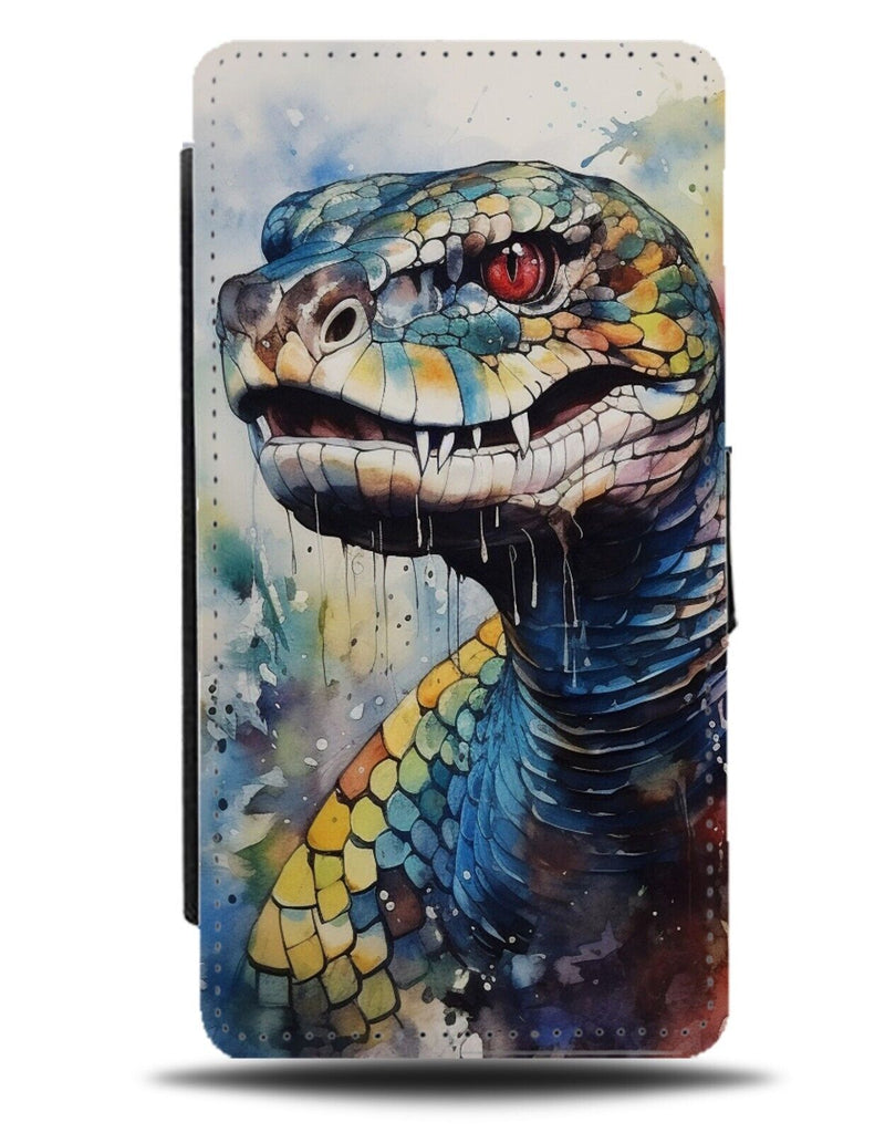 Watercolour Viper Snake Flip Wallet Case Snakes Reptile Black Vipers Head CP64