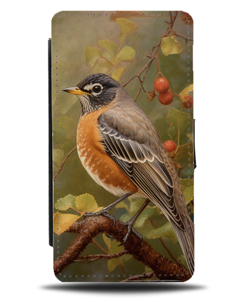 American Robin Flip Wallet Case Artwork Photograph Photo Robins Berry Tree BY46