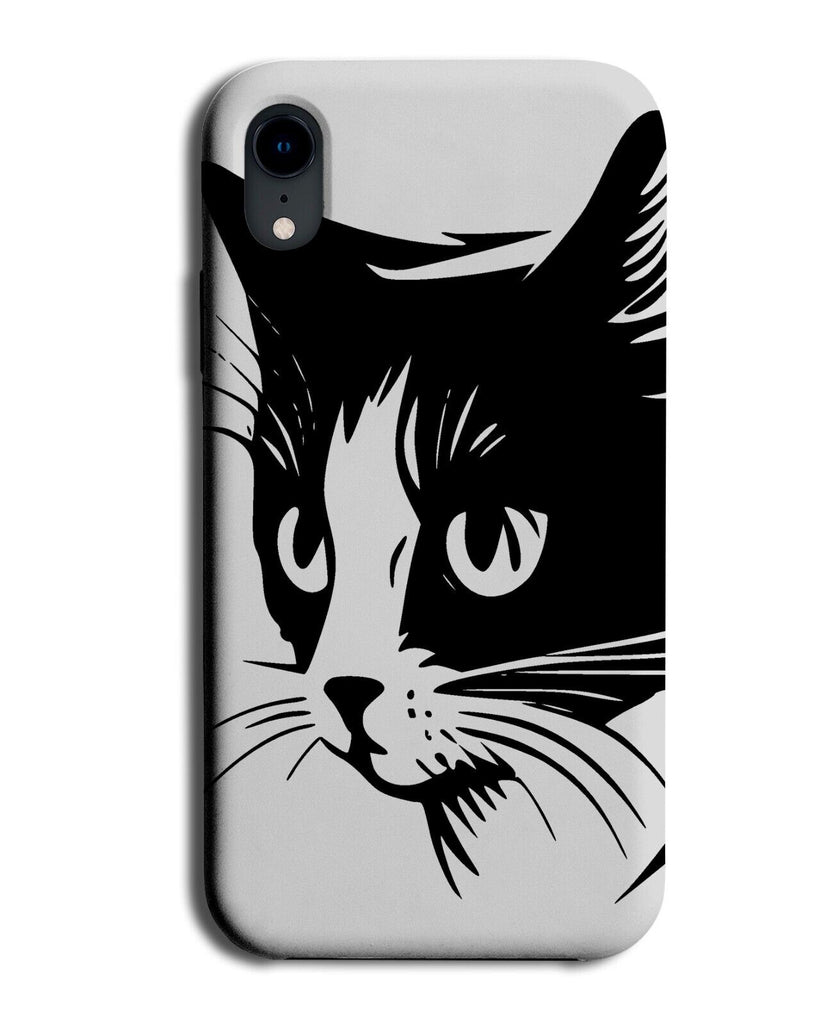 Black and White Cats Face Phone Case Cover Pussy Pussycat Head Retro Simple AF75
