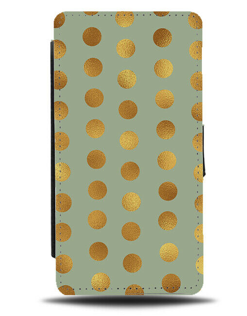 Green & Gold Polka Dot Pattern Flip Wallet Case Golden Shimmer Shine Print F900