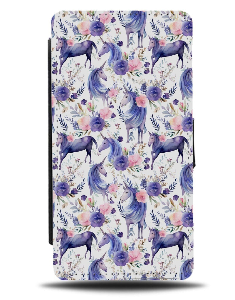 Purple Watercolour Unicorn Pattern Flip Wallet Case Unicorns Violet Roses CU56