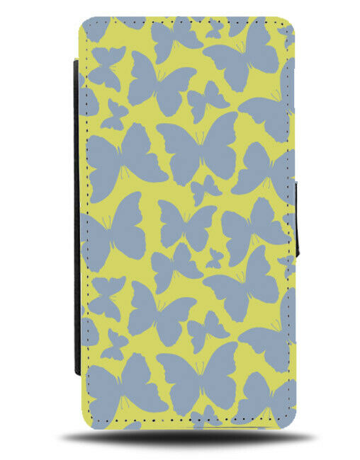Baby Blue and Yellow Flip Wallet Case Butterfly Butter flies Wings E927