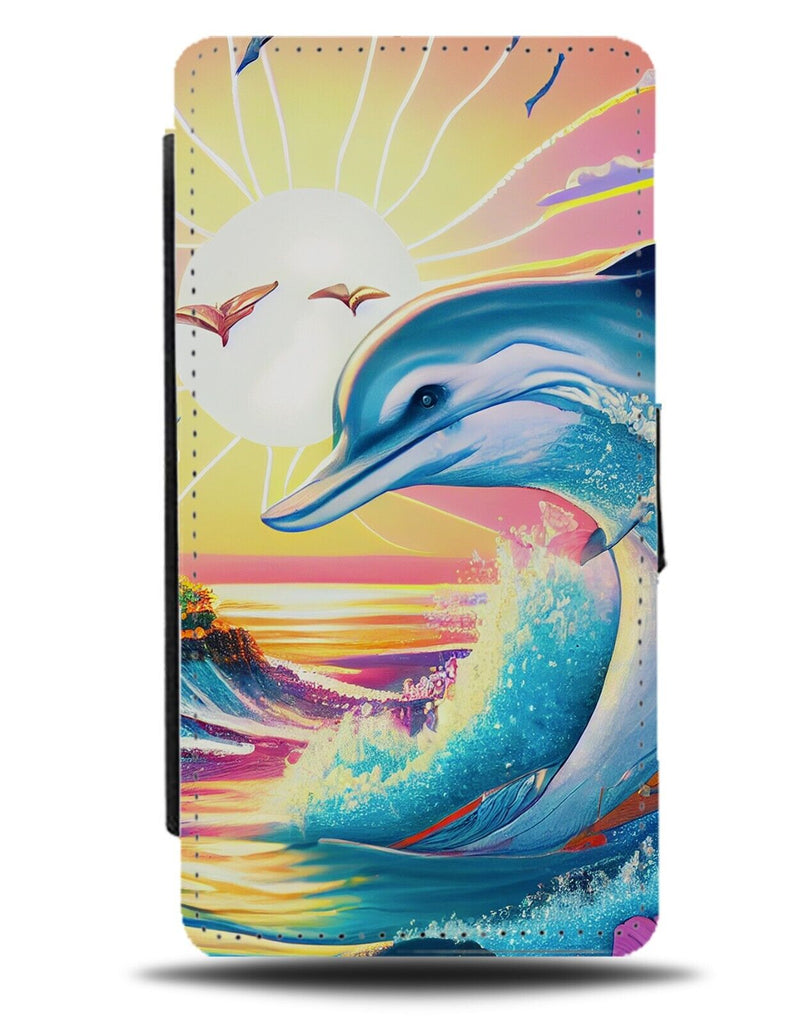 Beautiful Jumping Dolphin Flip Wallet Case Dolphin Colourful Leaping Leap AL38