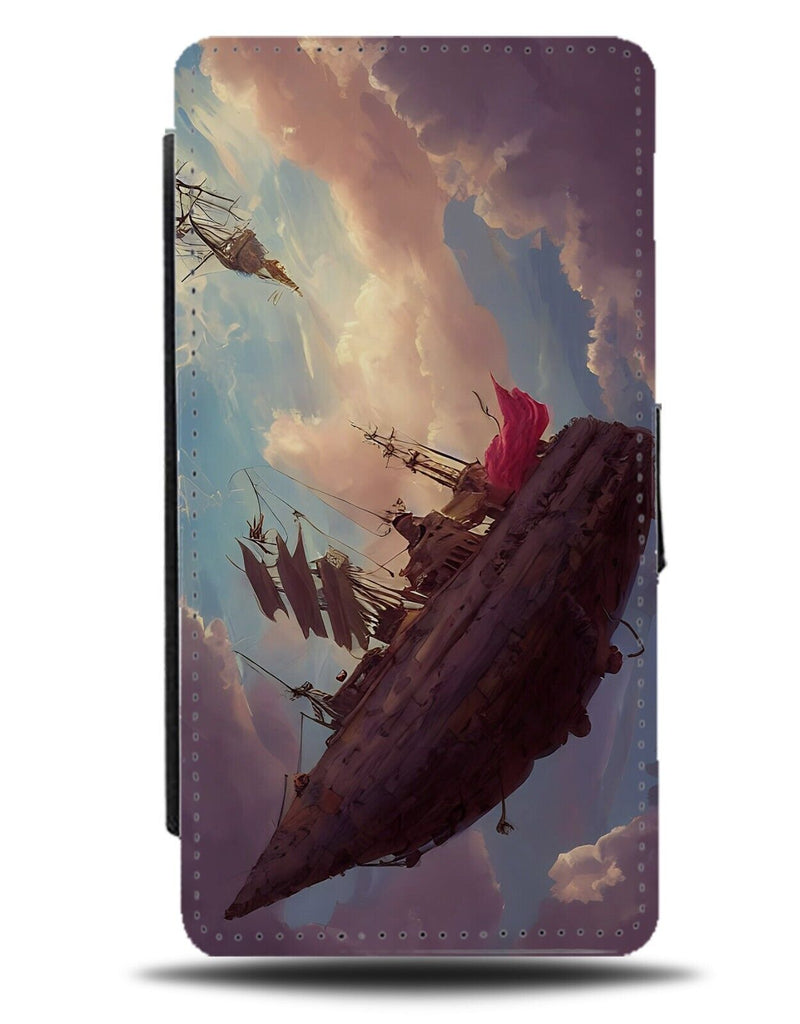 Steampunk Spaceship Flip Wallet Case Steam Punk Space Ship Pirates Flying BZ44